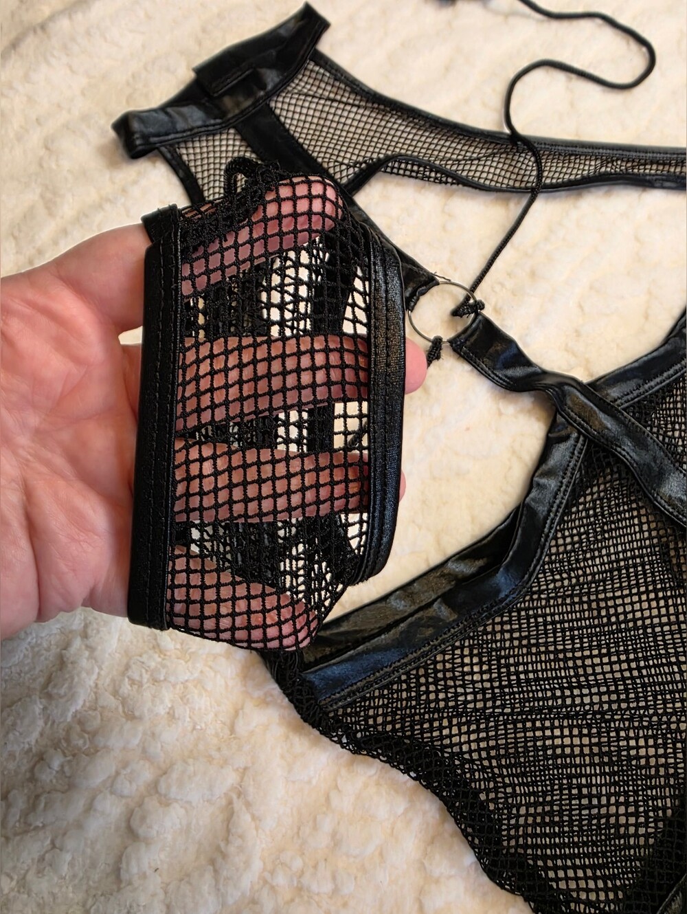 Kink by Leg Avenue black fishnet garter dress with wrist cuffs medium - Picture 6 of 7